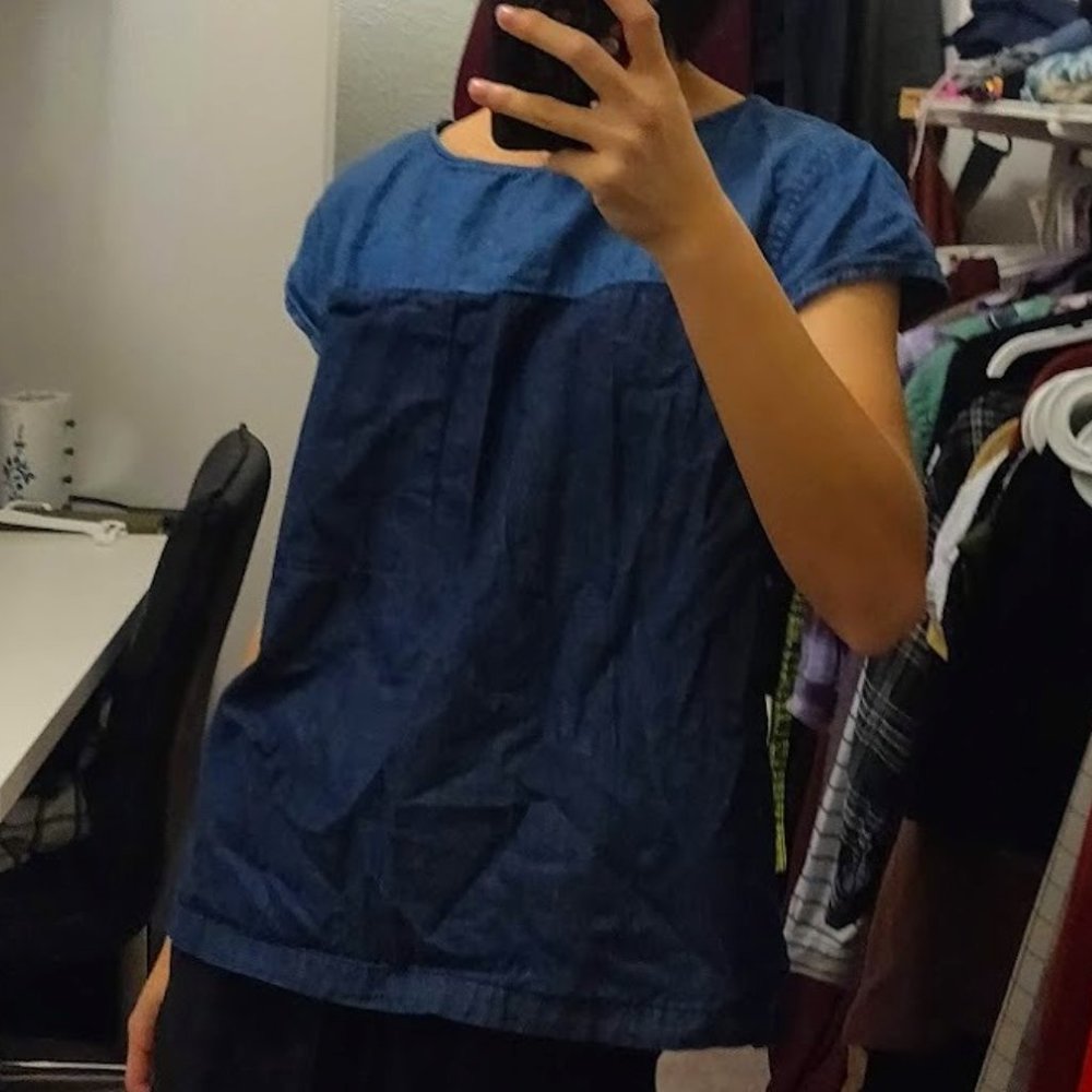 Two-Tone Denim Shirt, Size M